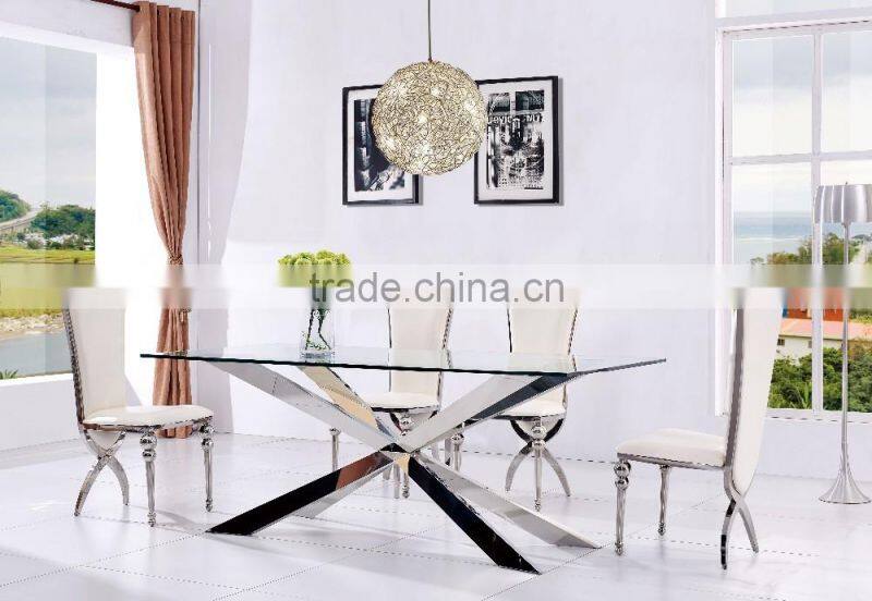 Contemporary glass stainless steel dining table wedding table