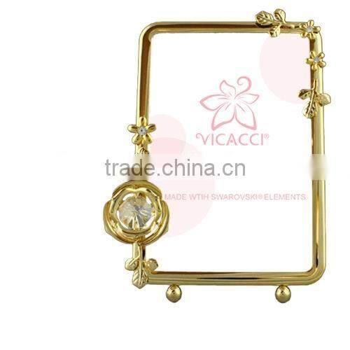 24K gold plated Square 3.5x5" Picture Frame with Rose