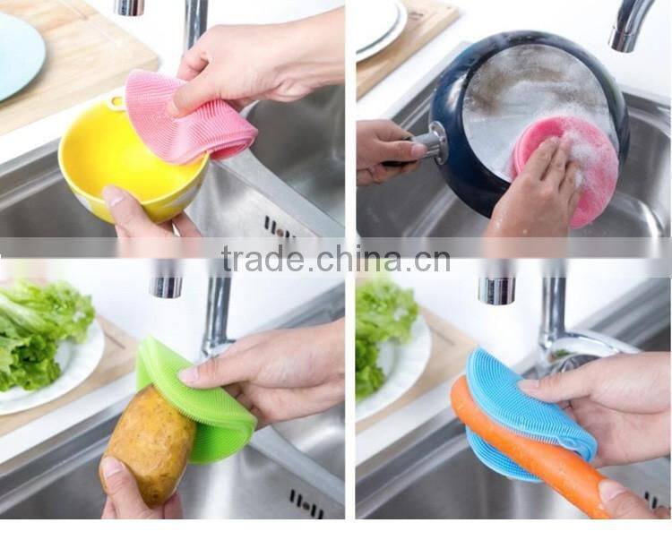 Toprank Hot Selling Heat Resistant Colourful Kitchen Cleaning Brush Pot Pan Dish Bowl Wash Scrubber Pad Silicone Dish Brush