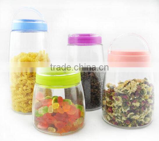 set of 3 clear cylinder glass cand y pot with handle cap