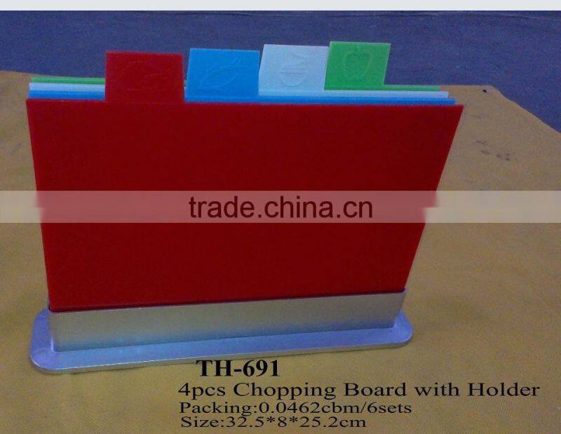 4pcs plastic color coded index chopping cutting board with non-slip base la planche
