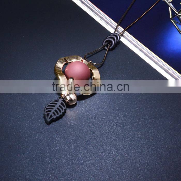 new autumn winter design long sweater necklace bead hoop leaf pendant necklace geomotric necklace