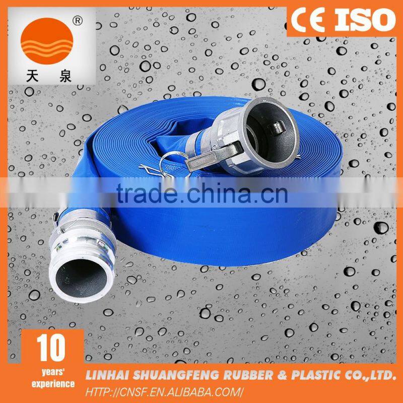 Water pump pvc lay flat hose reel with cam lock quick coupling