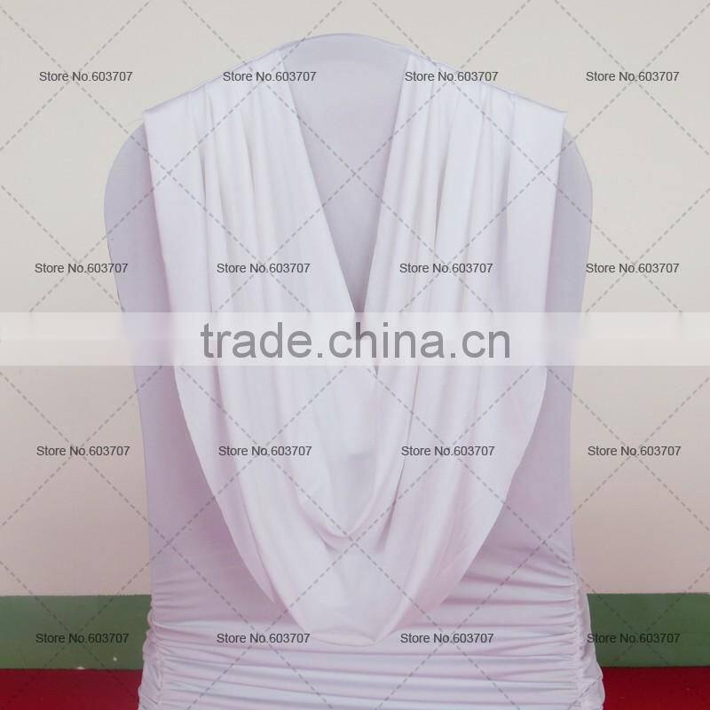 Newly Design High Quality Lycra Spandex Ruched Ruffled Chair Cover with Vanlance at Back for Wedding Party Decor