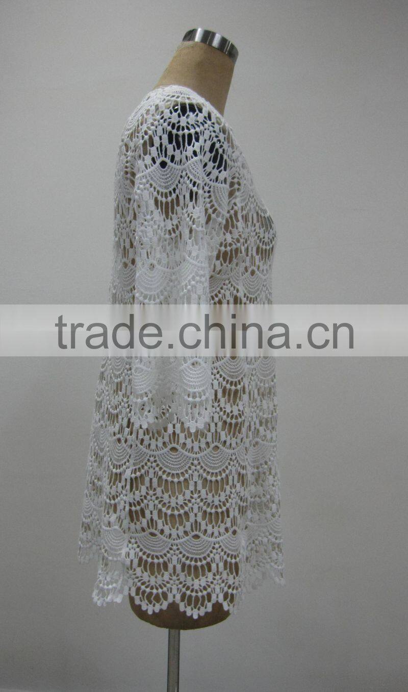 garment manufacturer ladies long sleeve crochet lace beach cover kaftan