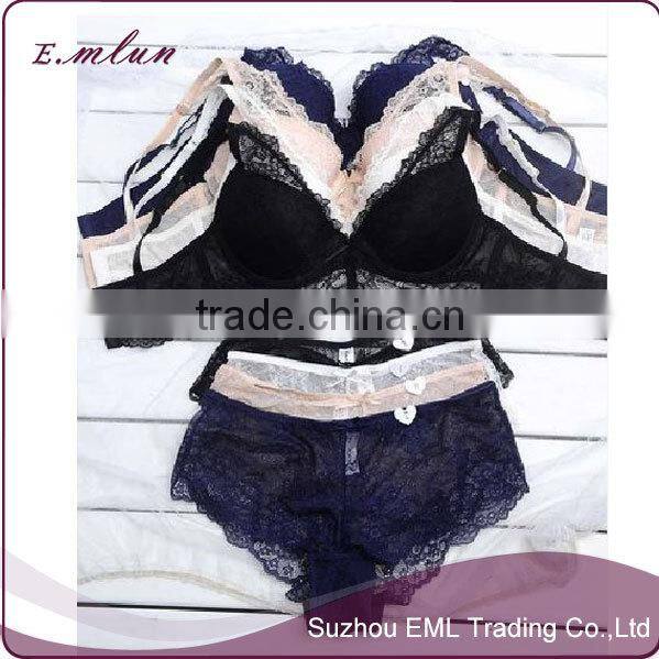Ladies custom high quality sexy hot new design lace transparent bra and panty set