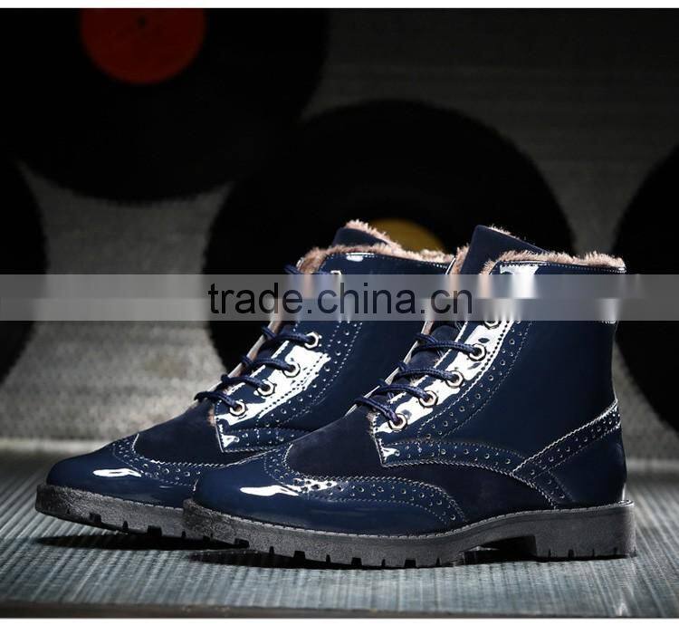 New Boots Mens Casual Patent Leather Winter Round Toe Martin Boots