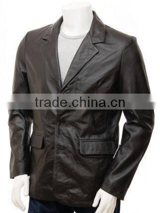 Good Quality Black Men's Leather Coat