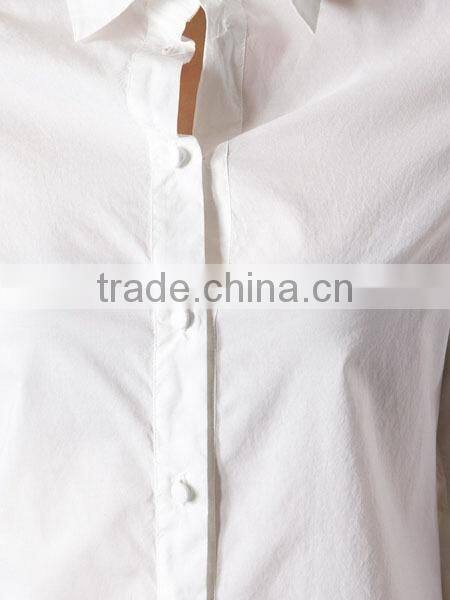 White Cropped Sleeve Design Cotton Office Lady Shirt