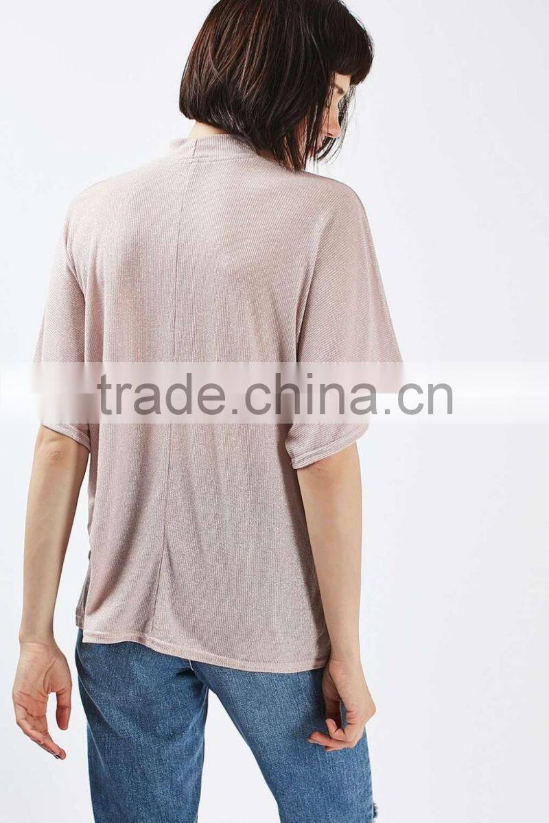 Blank women metallic batwing t-shirt