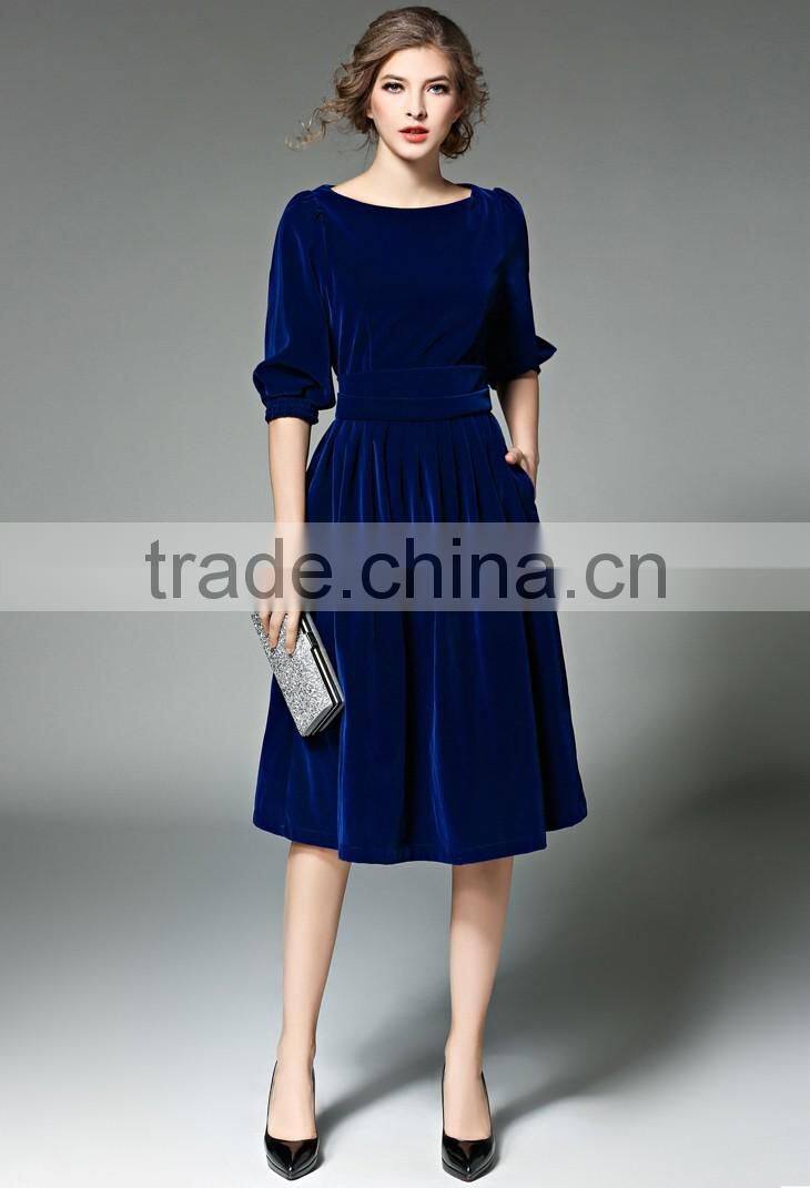 Ladies royal-blue/red bouffant pleuche dress with zipper back