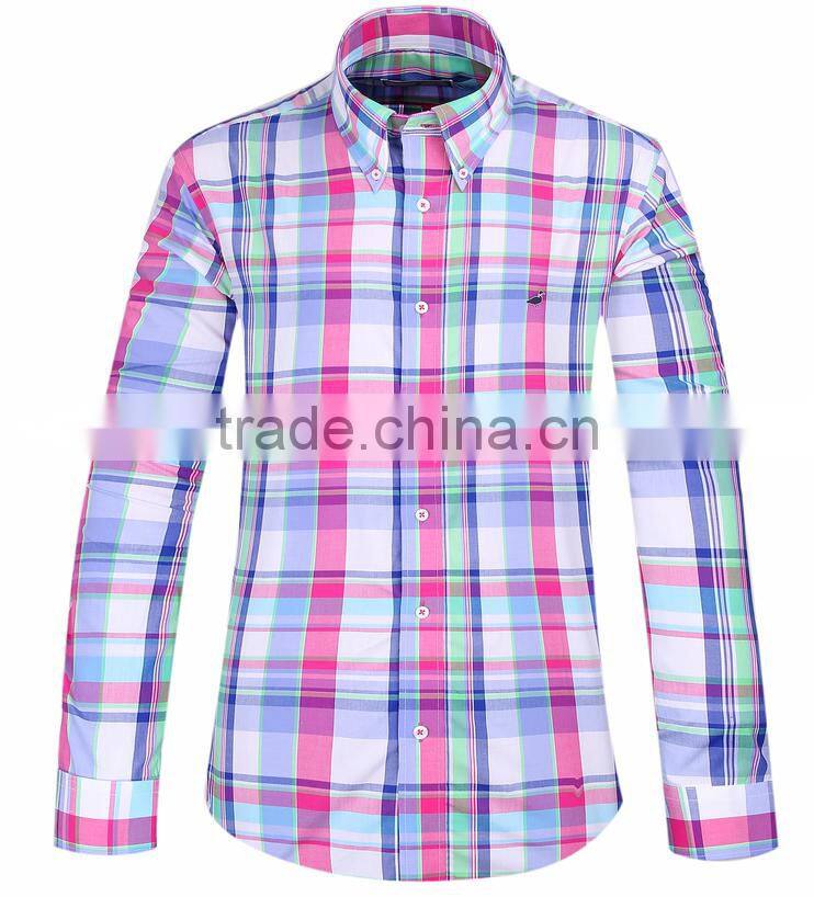 2017 latest fashion plaid long sleeve button-down collar casual shirt for men