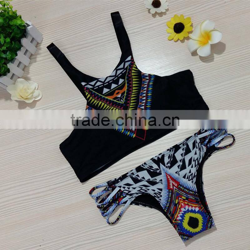 white lace halter printed swimwear bikini/yzh fancy bikini swimwear/ fancy bikini set swimwear beachwear