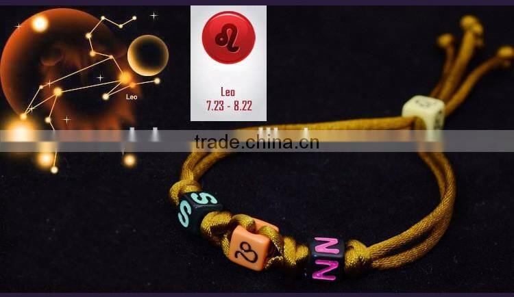 Latest Colorful Handmade Handicraft Braided Vintage 12 Zodiac Sign Charm Bracelet
