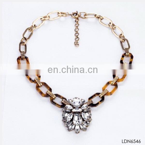 JC inspired acrylic leopard print material and crystal pendant necklace jewelry