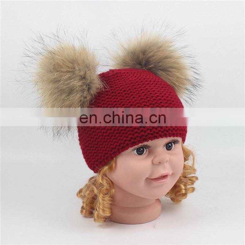 2017 Big Raccoon Fur Pom Pom Beanie Large Bobble Pompom Baby Hat