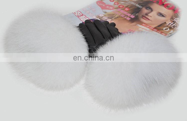 Genuine Sheepskin Leather Gloves Real Fox Fur Cuffs Gloves for Women Winter Leather Glove