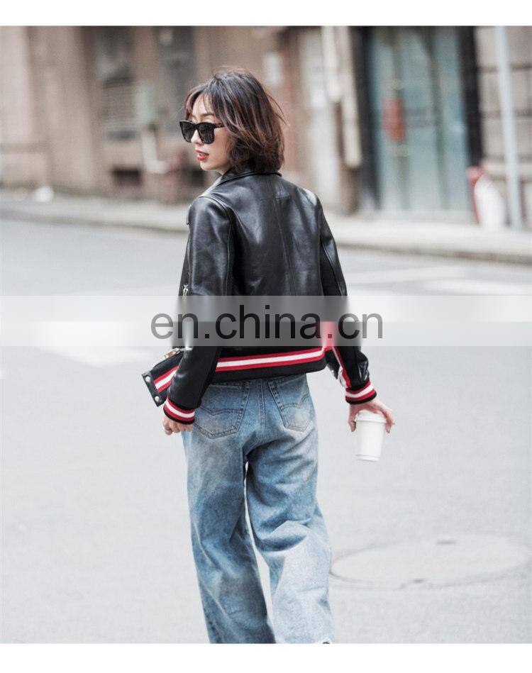 Spring Slim Fit Fashion Women Jacket Lamb Leather Jacket