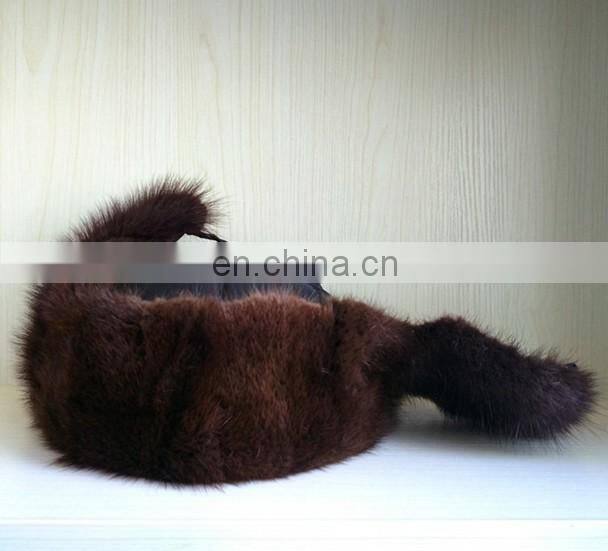 Muskrat fur trapper hat with cloth top for winter wear