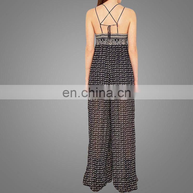 Boho chic pants Ethnic Fat Women Chiffon Sexy Sling Jumpsuit Plus Size Flared Jumpsuit Women