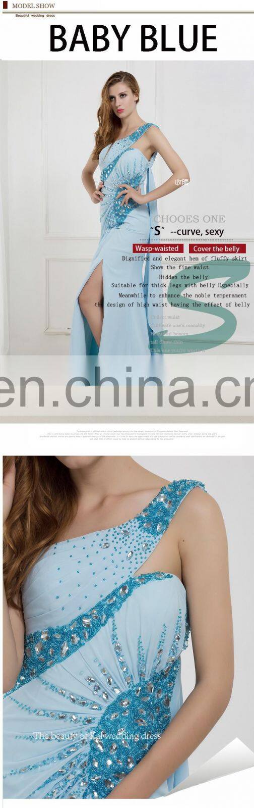 C5046 One shoulder beaded Side slit chiffon Sexy pakistani bridal dress