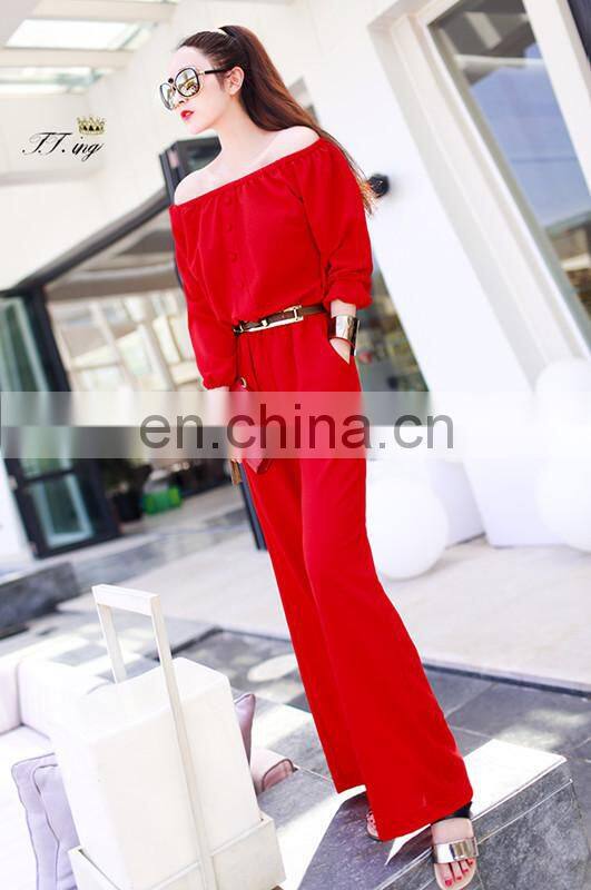 2015 new comes hot sale trendy off shoulder long sleeve woomen jumpsuit