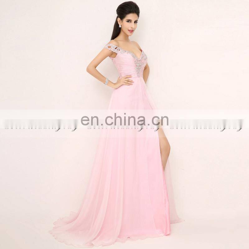 Elegant One Shoulder Unique Beading Chiffon Glittering Beads Long Evening Dress XU013