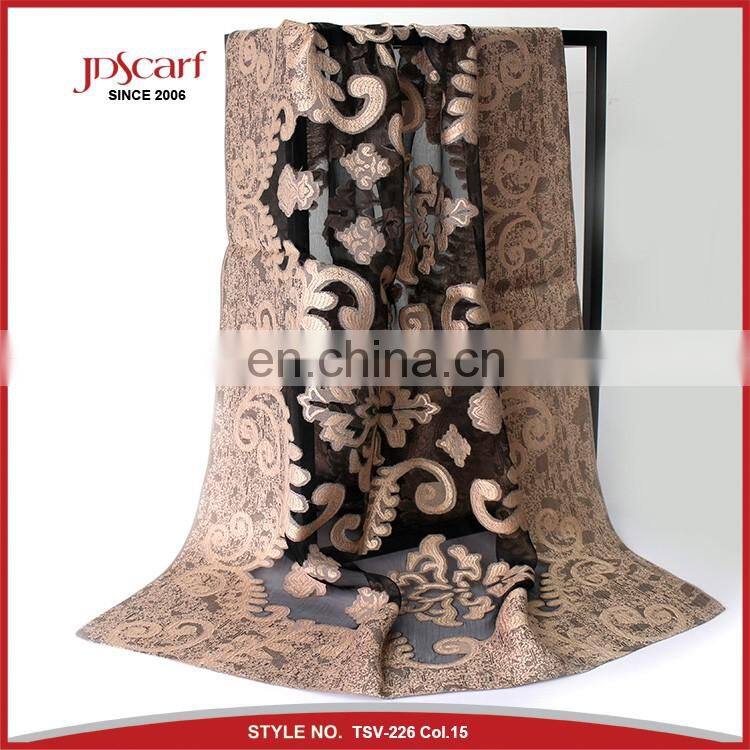 Super quality burnout flower pattern silky viscose shawl scarf