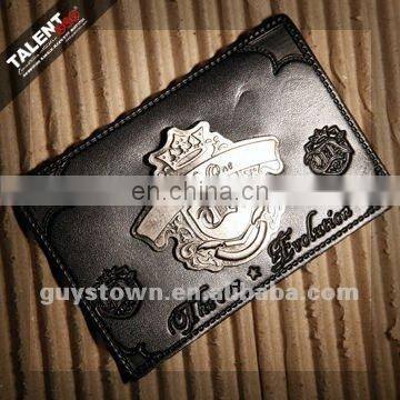 custom private brand jeans genuine leather patch with metal logo