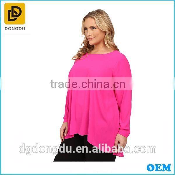 Plus size 2016 ladies' new fashion sexy blouse new design long sleeve high-low hem blouse