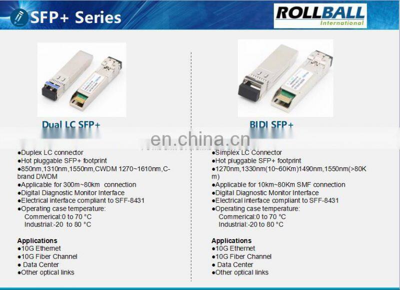 10G WDM SFP+ BIDI TX-1490nm/RX-1550nm 80km BIDI SFP+ Transceiver Module