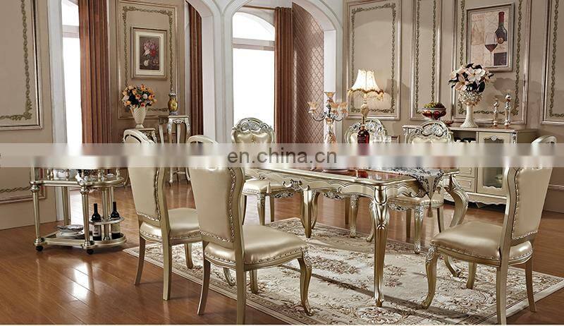 High quality european antique wooden round dinning table set 6 chairs