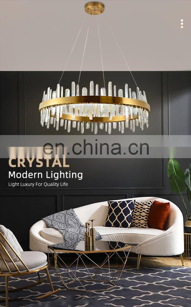 HUAYI Light Luxury Style Living Room Decorative Modern Gold LED Crystal Chandelier Pendant Light