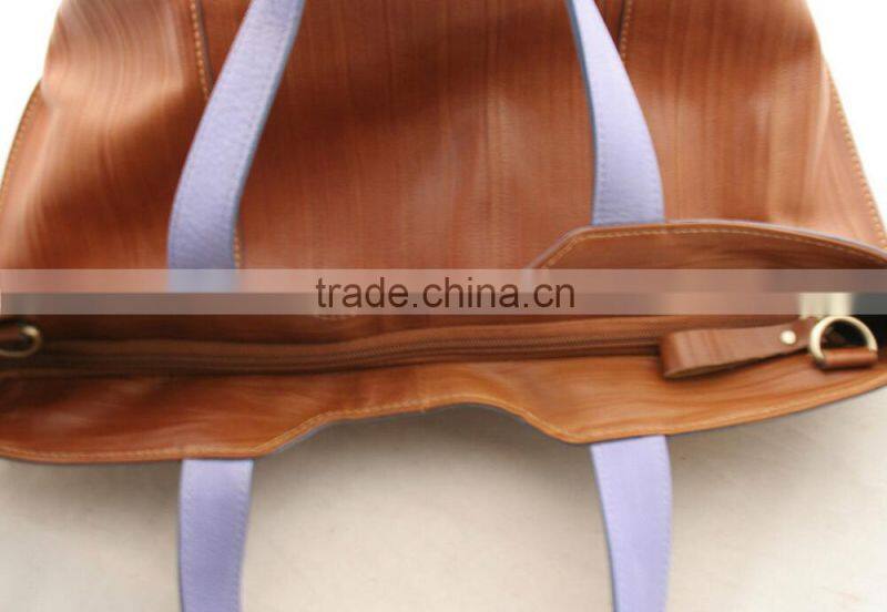 Wood grain lady leather handbag