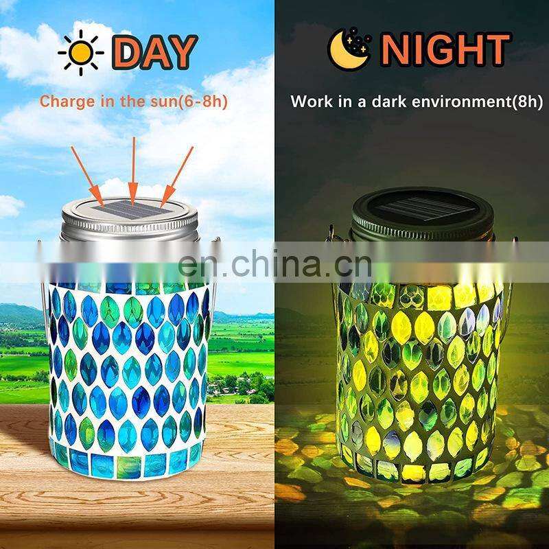 Mosaic Lantern Solar Light Outdoors Glass Mason Jar Lights Solar Hanging Light Waterproof Solar Table Lamp Solar Night Light