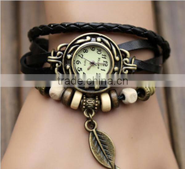 Traditional classic style bell and rose quartz watches F-01 with leather strap, bronzed watch case