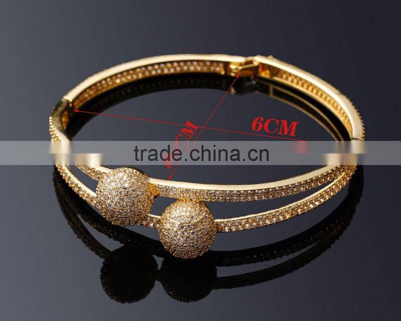 Alibaba Express Wholesale Double Ball Pave Setting CZ Fashion Bangle for Women