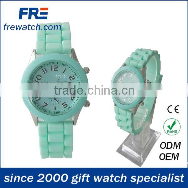 new fashion ladies genewa silicone watches with stone three dial rubber geneva watch