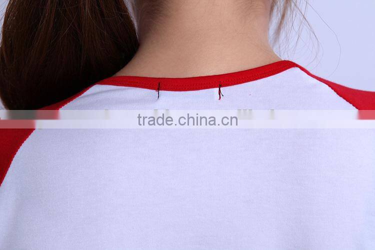 color sleeves custom logo round neck woman t shirt