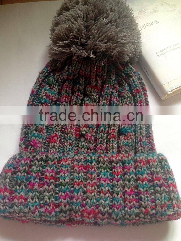 New Design Acrylic Coloured Thread Knitting Beanie Caps and Hats