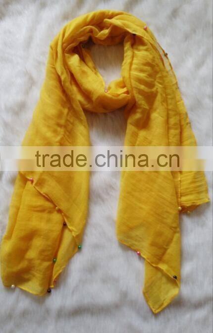 Hot Selling Self-made Plain Hijab Shawl Women Colorful Pearl Scarf