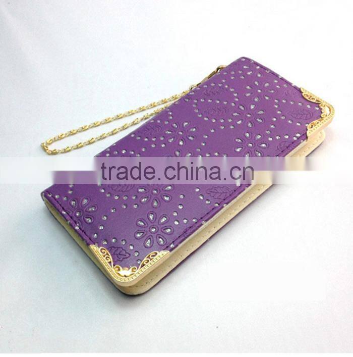 New eco-friendly pu diamond wallet ladies long style clutch purse