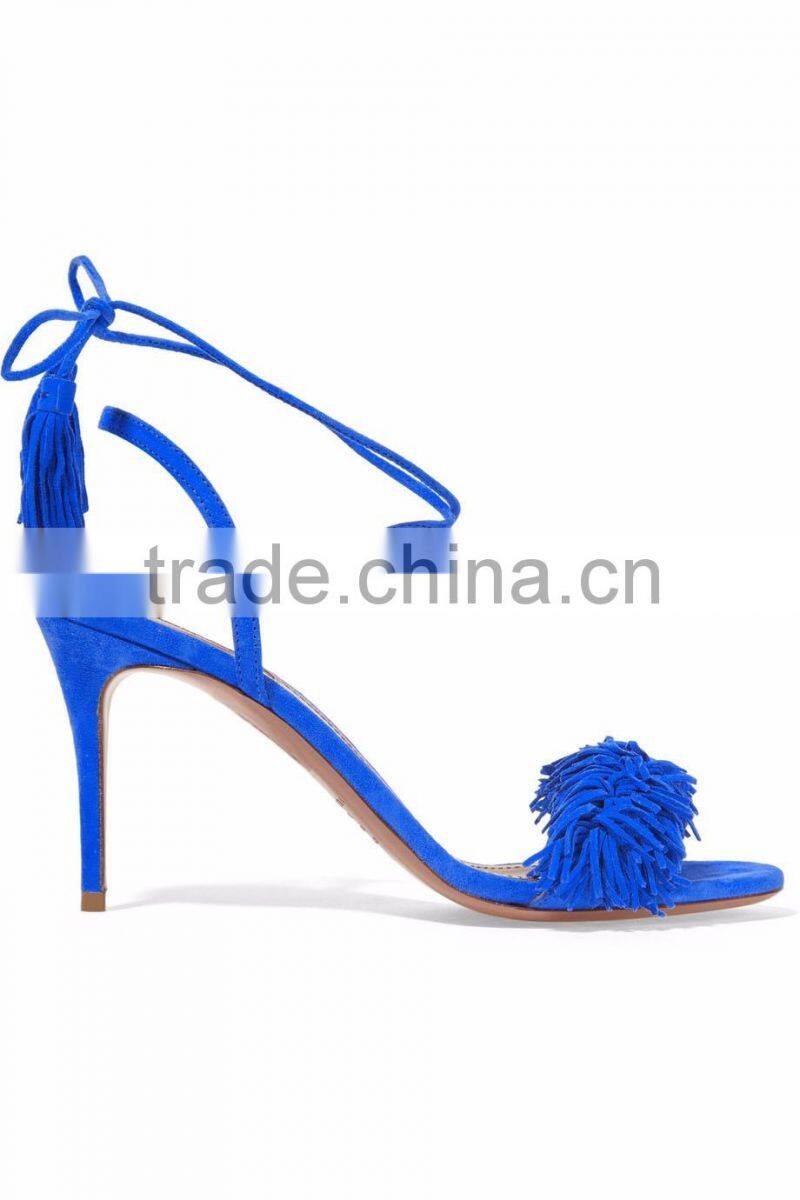 Made in China Footwear High Heel Sandals 2016 Comfortable Suede Fashion Women High Heel Peep Toe Tassel Sandals
