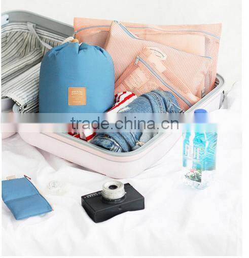 Cylindrical bundle mouth portable nylon cosmetic bag