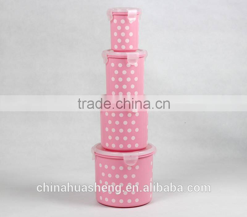 PP Food Grade Round shape Storage Container Set BPA Free Polka dot food container lunch box set of 4