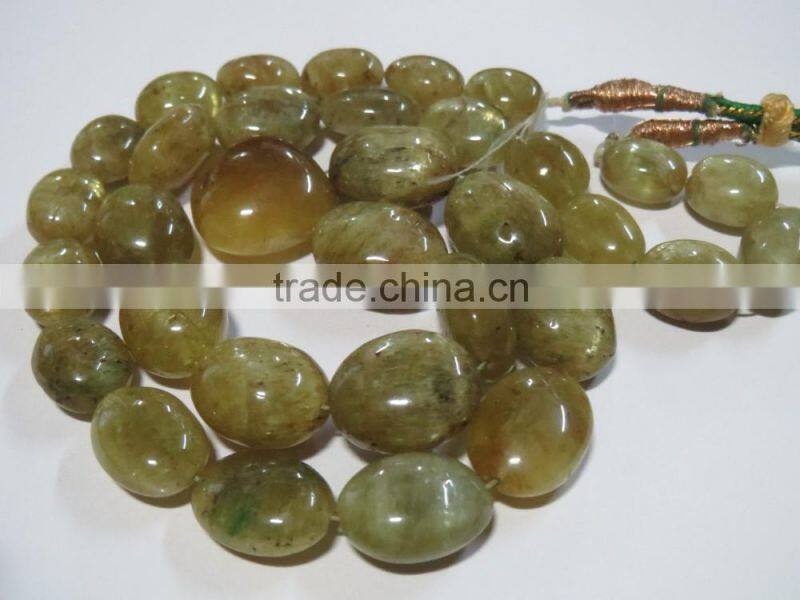 RARE Natural Chrysoberyl Cat's Eye oval stone bead necklace