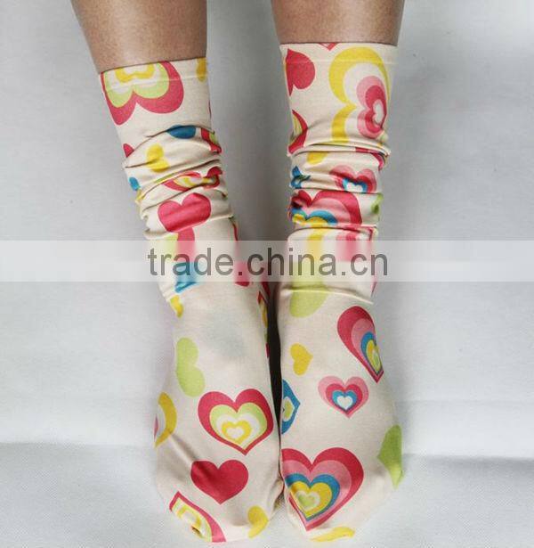Wholesale custom knee high heart print silk stockings, compression socks prints, digital print socks