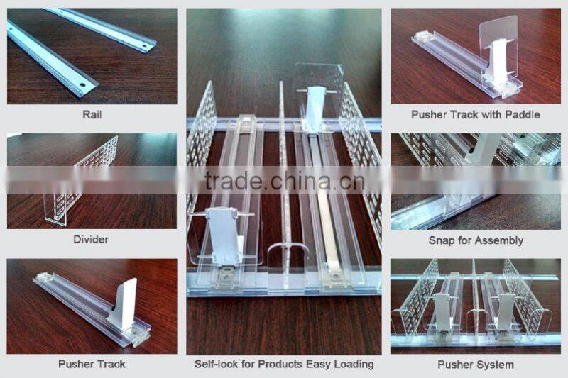 Pusher System for Bottle Shelves