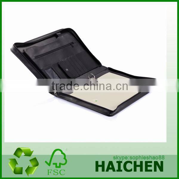 Black Leather Zippered 3 Ring Binder / Folder / Portfolio