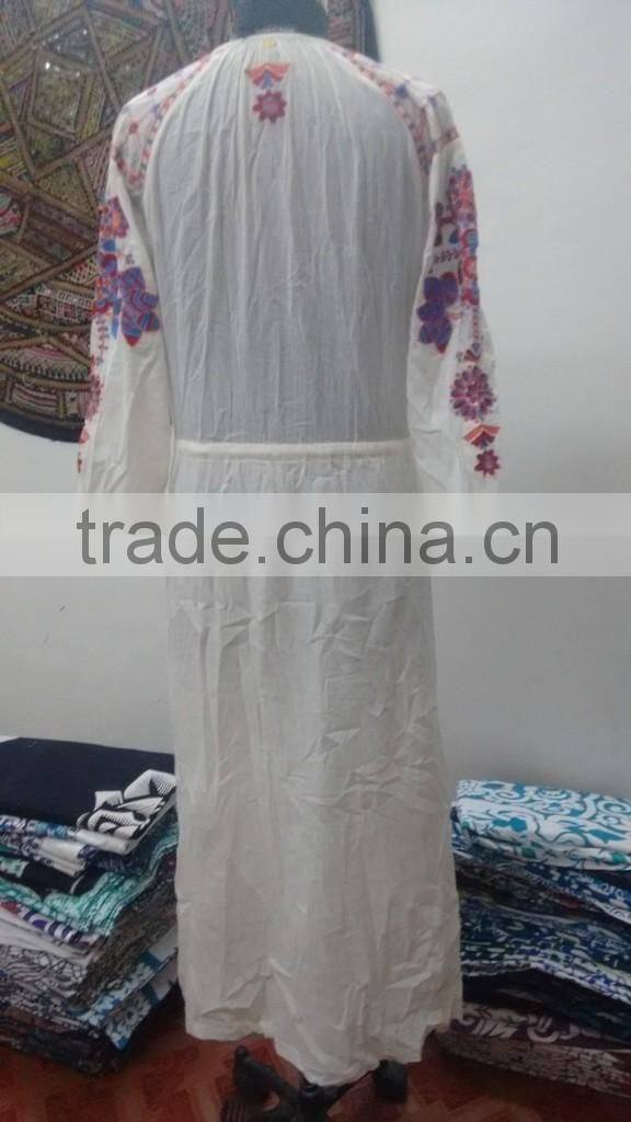 Indian Hand Embroidered Girls Party Wear Long Dress Designer Gauze Cotton Embroidery Evening Dress Handmade Hippie Dress